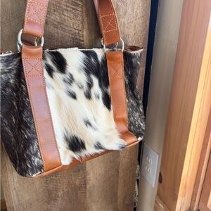 Stylish Brown and Black Leather cowhide withWomen's Bag